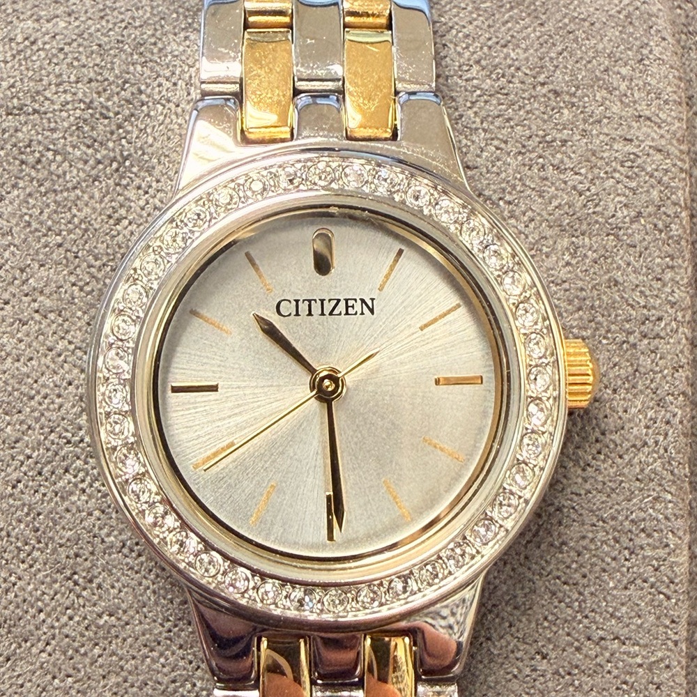 Citizen Two-Tone Women’s Crystal Bezel Watch — Silver & Gold